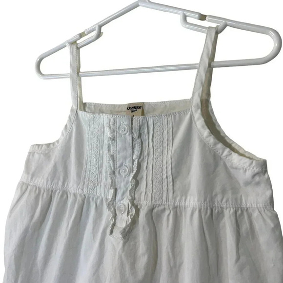 Oshkosh Girls White Dress Size 6 Spaghetti Straips Pleated Lace Ruffled Buttons - Picture 3 of 7